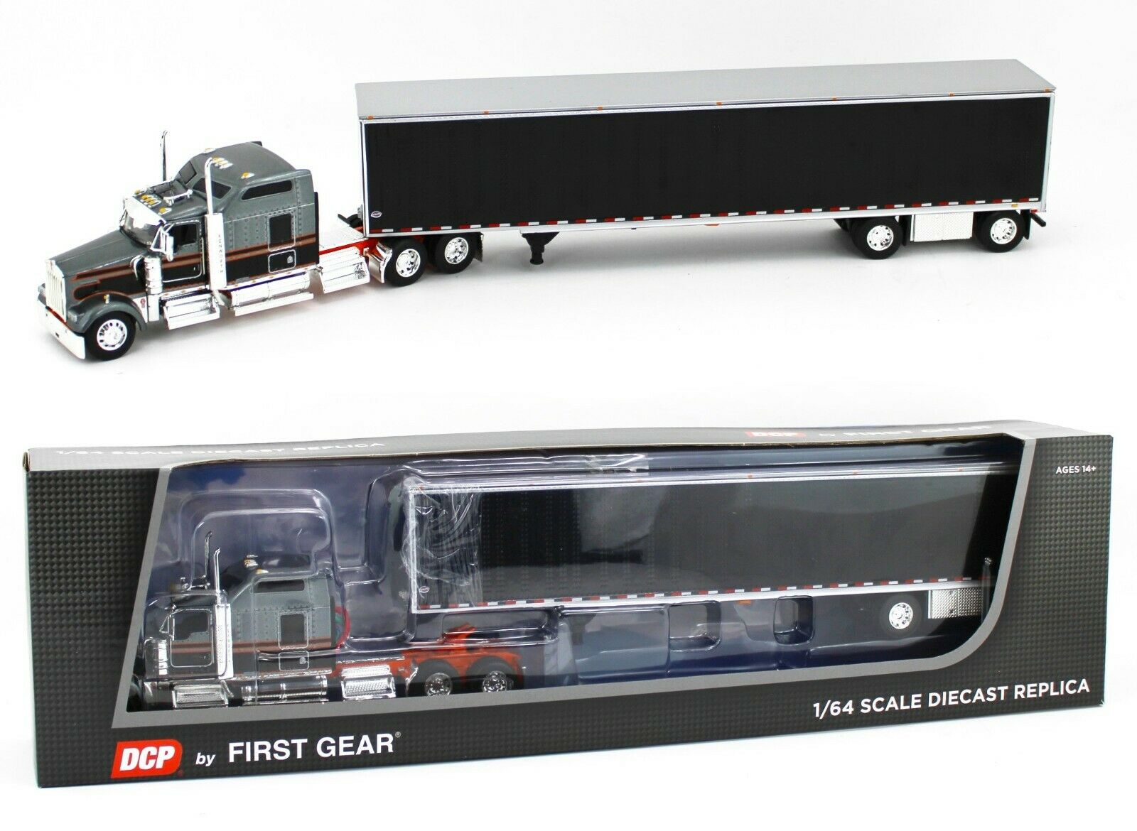 1:64 DCP *Gun Metal & Black* KENWORTH W900 & 53' Split Axle Dry