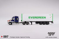 
              1:64 Mini GT 597 = Western Star 49X SEMI w/EVERGREEN 40′ Reefer Container *NIB*
            