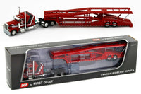 
              2021 DCP 1:64 RED & BLACK Peterbilt 389 SEMI w/MILLER AUTO TRANSPORT CAR HAULER
            